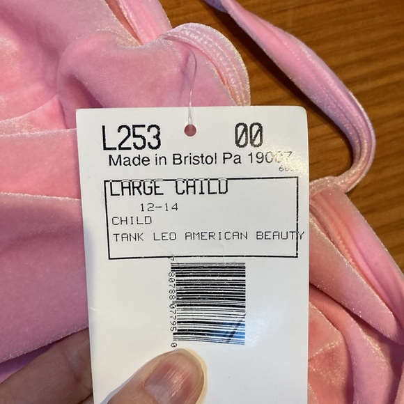 New! A WISH COME TRUE CL 12-14 Pink Velour Leotard Dane Gymnastics Bow - Picture 6 of 6